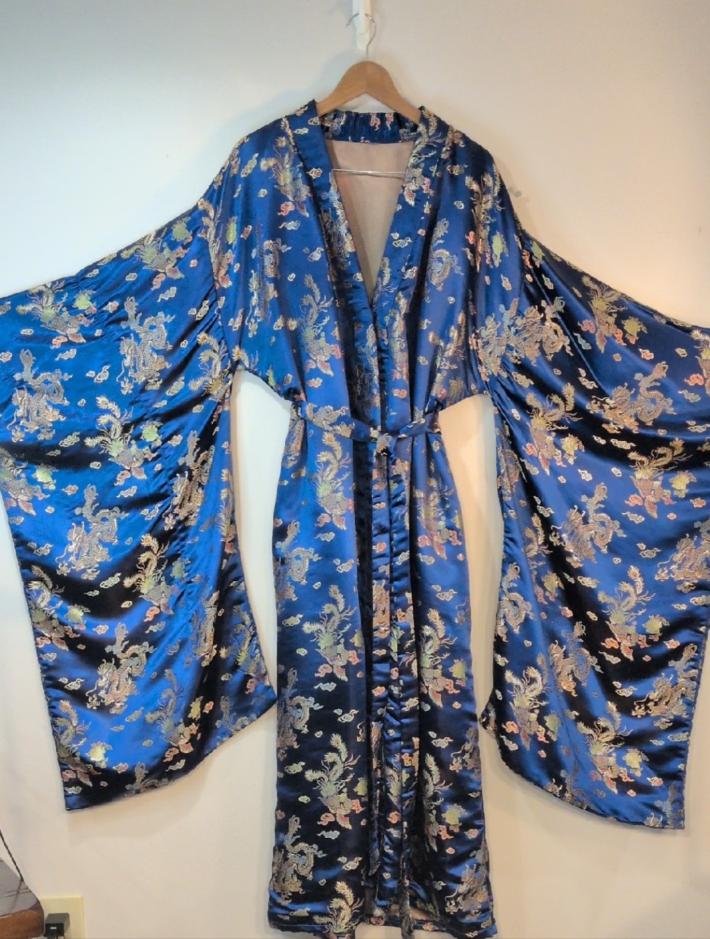 Satin Brocade Kimono Robe With Dragon Motifs